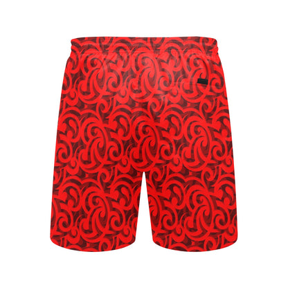 Maori Red Themed Design Print Men's Swim Trunks Beach Shorts