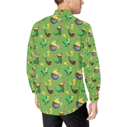Shamrock Saint Patrick's Day Print Design LKS306 Men's Long Sleeve Dress Shirt