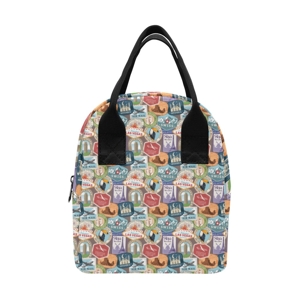 Travel Stamp Print Design LKS301 Insulated Lunch Bag