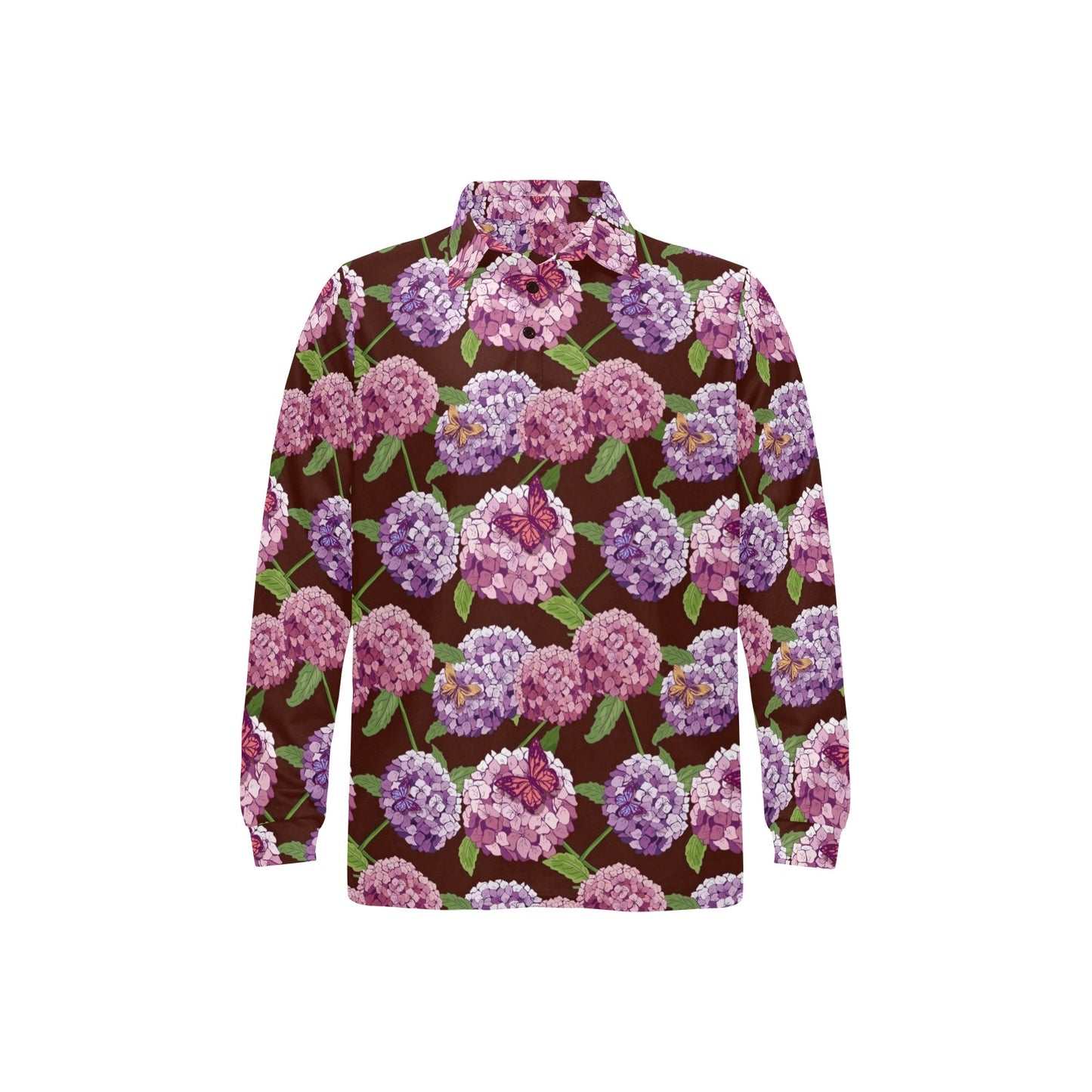Hydrangea Pattern Print Design HD08 Long Sleeve Polo Shirt For Men's