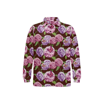 Hydrangea Pattern Print Design HD08 Long Sleeve Polo Shirt For Men's