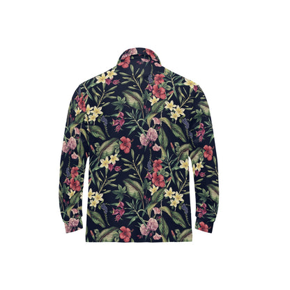 Tropical Flower Pattern Long Sleeve Polo Shirt For Men's