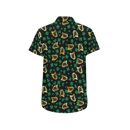 Harp Print Design LKS402 Men Short Sleeve Button Up Shirt