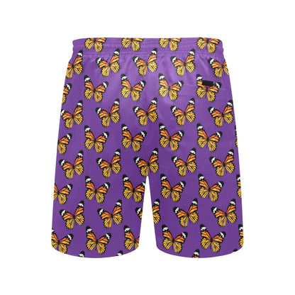 Monarch Butterfly Purple Print Pattern Men's Swim Trunks Beach Shorts