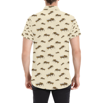 Bee Print Design LKS306 Men Short Sleeve Button Up Shirt