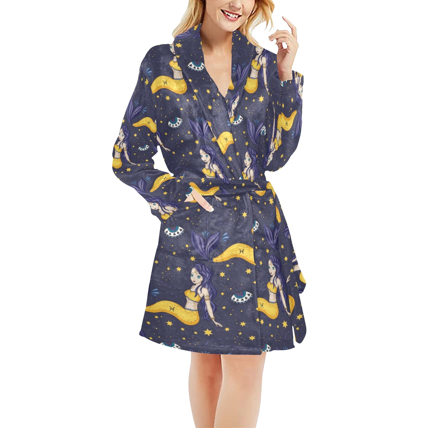 Pisces Pattern Print Design A04 Women's Fleece Robe