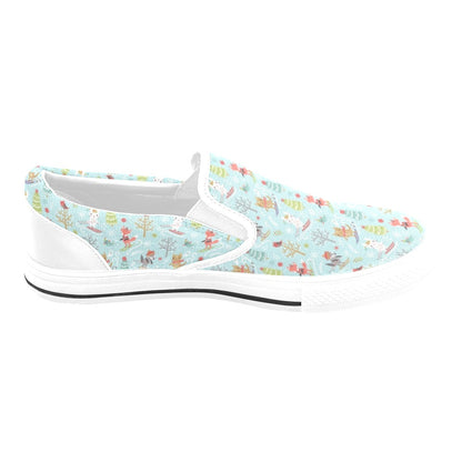Ski Fox Cute Print Design LKS303 White Slip Ons Canvas Women's Shoes