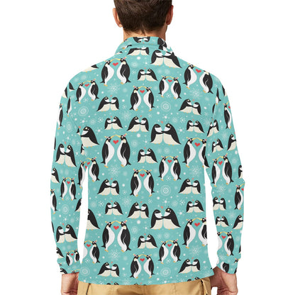 Penguin Love Print Long Sleeve Polo Shirt For Men's
