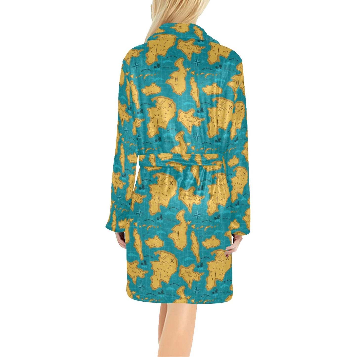 World Map Print Design LKS301 Women's Fleece Robe