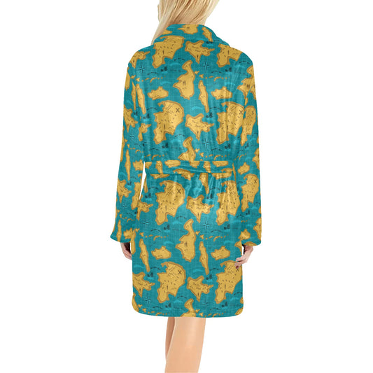 World Map Print Design LKS301 Women's Fleece Robe