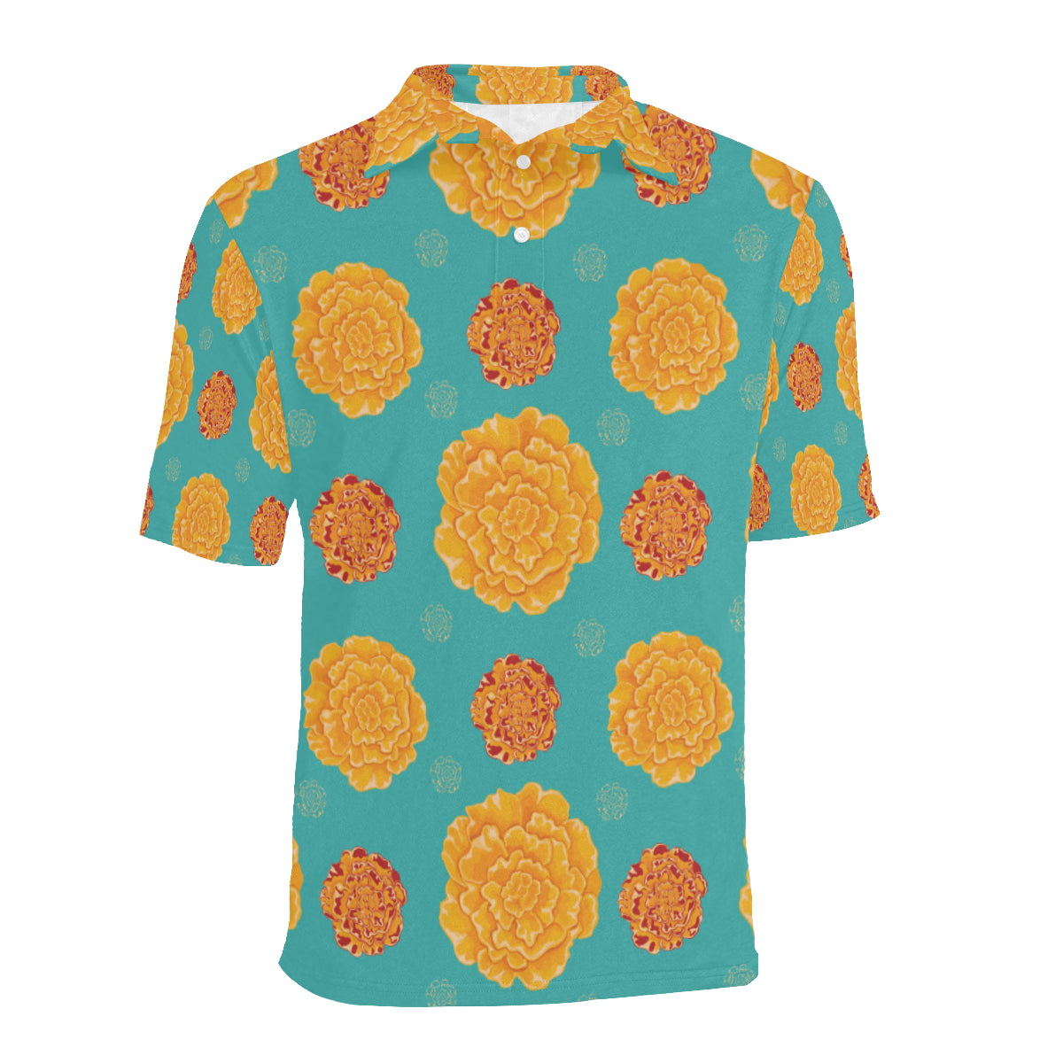 Marigold Pattern Print Design 02 Men Polo Shirt