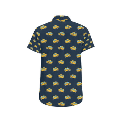 School Bus Print Design LKS304 Men Short Sleeve Button Up Shirt