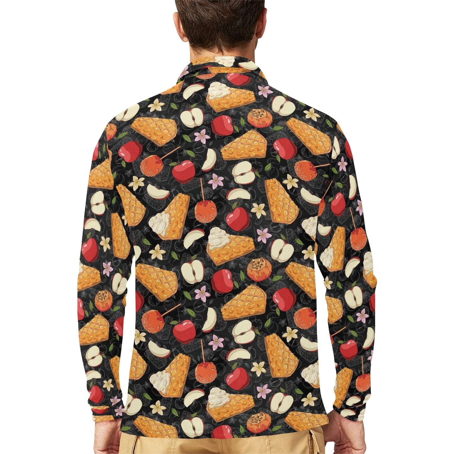 Apple Pie Pattern Print Design 01 Long Sleeve Polo Shirt For Men's