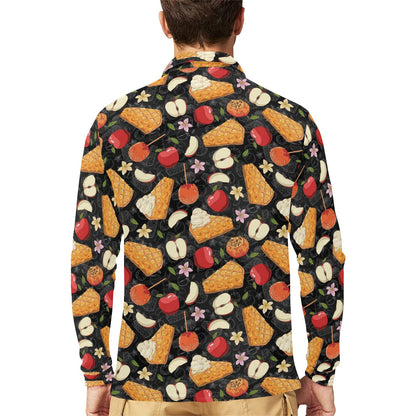 Apple Pie Pattern Print Design 01 Long Sleeve Polo Shirt For Men's