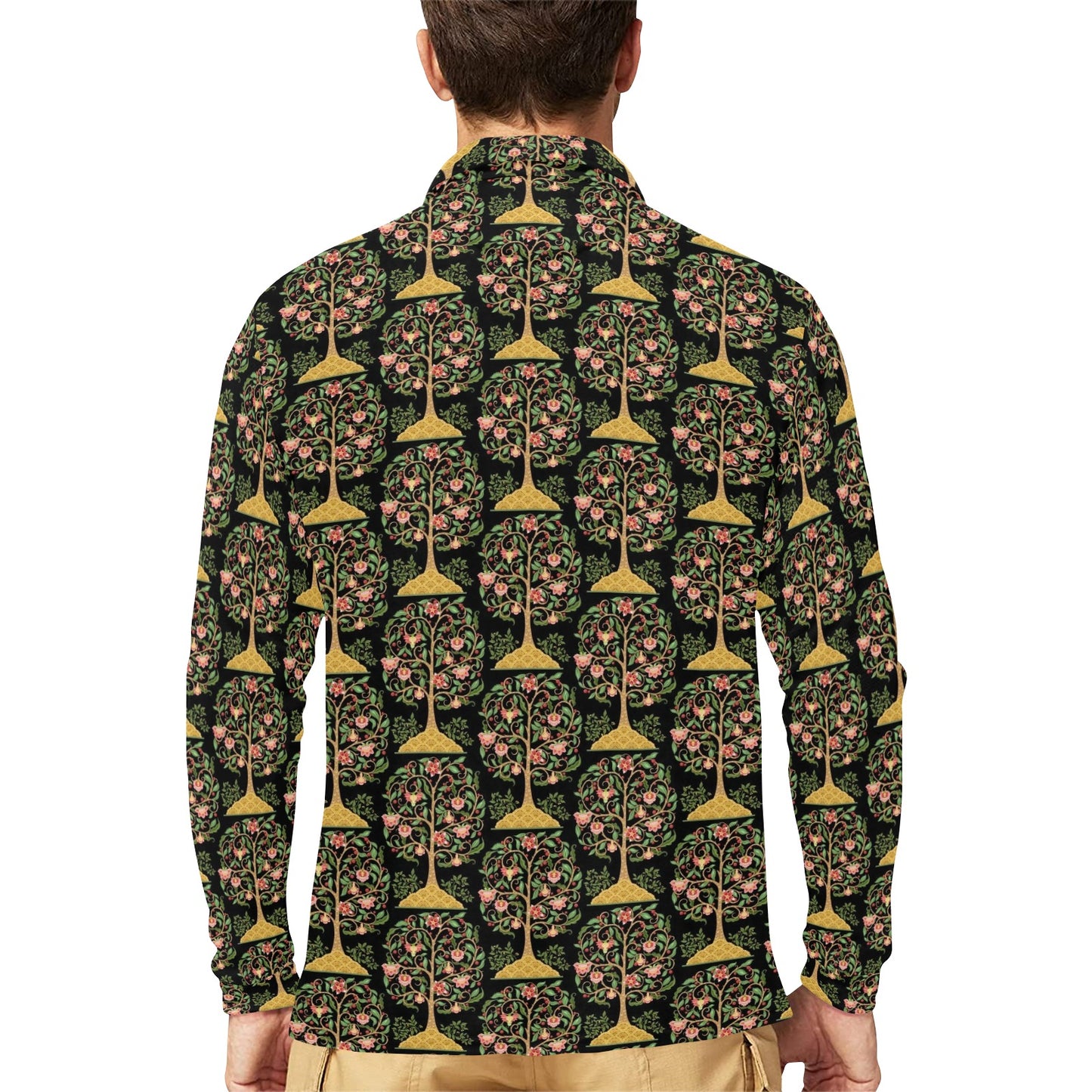 Tree Of Life Print Design LKS303 Long Sleeve Polo Shirt For Men's
