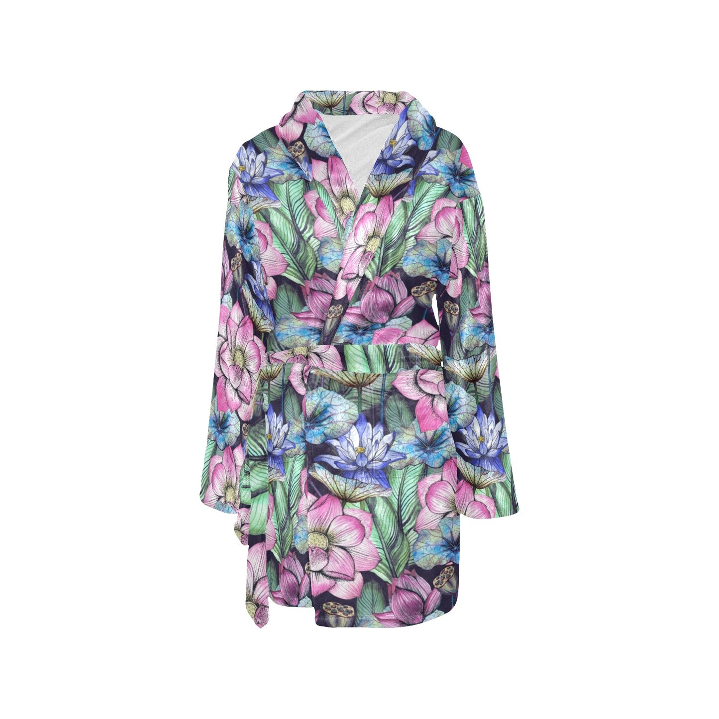 Water Lily Pattern Print Design WL07 Women's Fleece Robe