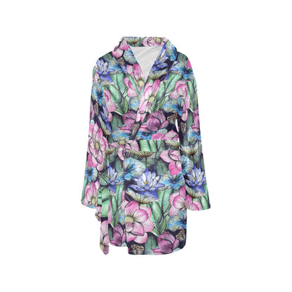 Water Lily Pattern Print Design WL07 Women's Fleece Robe