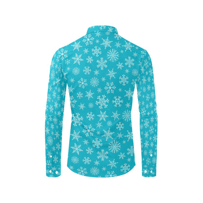 Snowflake Print Design LKS304 Men's Long Sleeve Dress Shirt