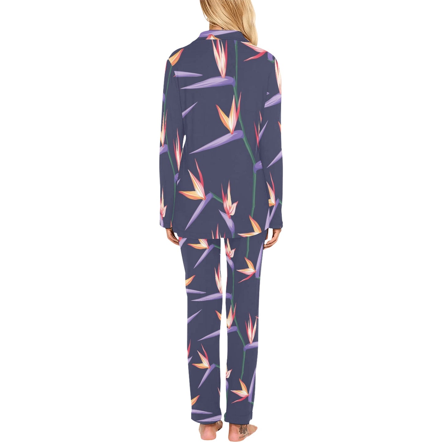 Bird Of Paradise Pattern Print Design BOP015 Women's Long Pajama Set