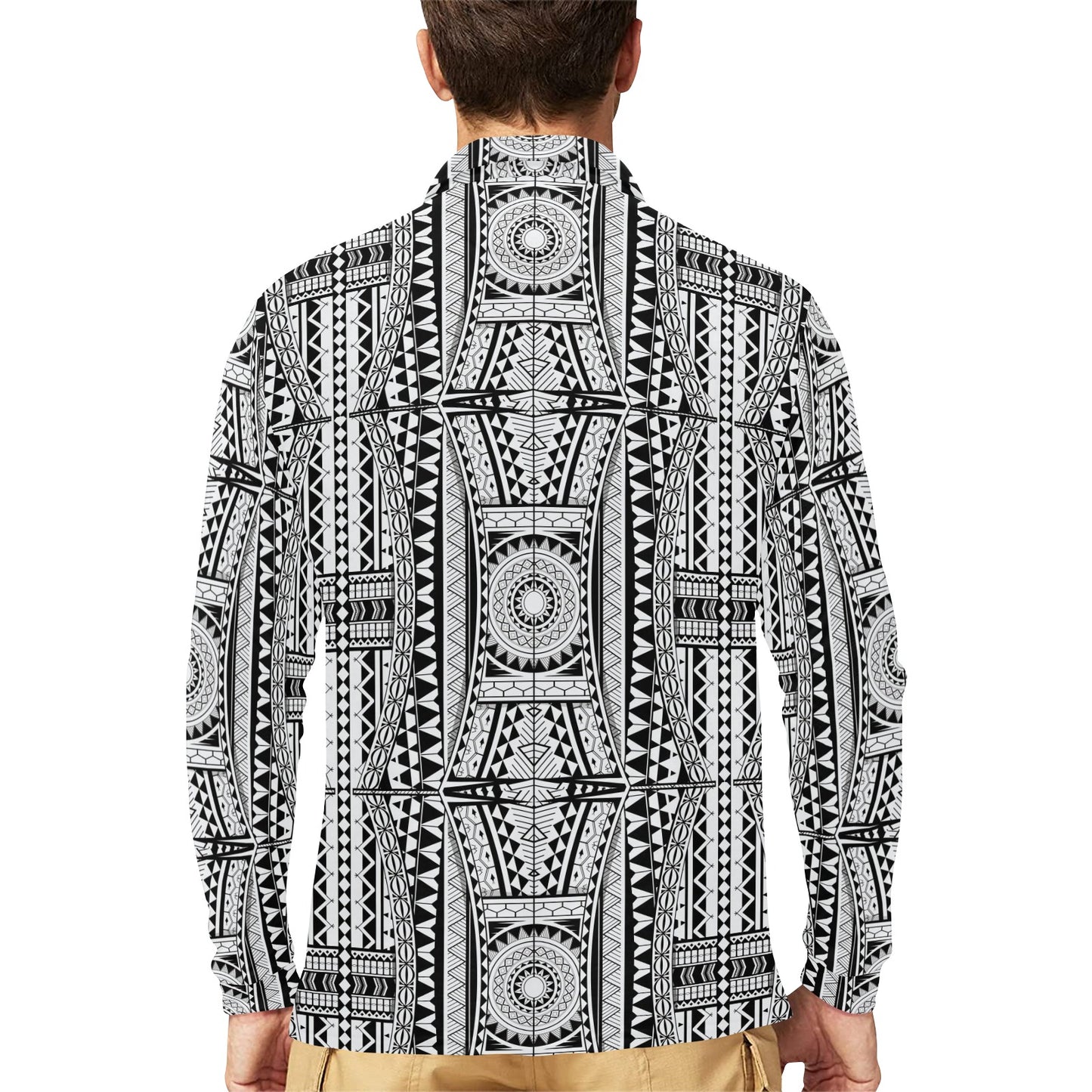 Polynesian Tattoo Design Long Sleeve Polo Shirt For Men's