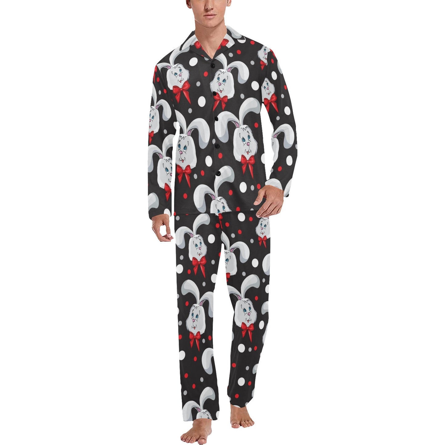 Rabbit Pattern Print Design RB012 Men's Long Pajama Set