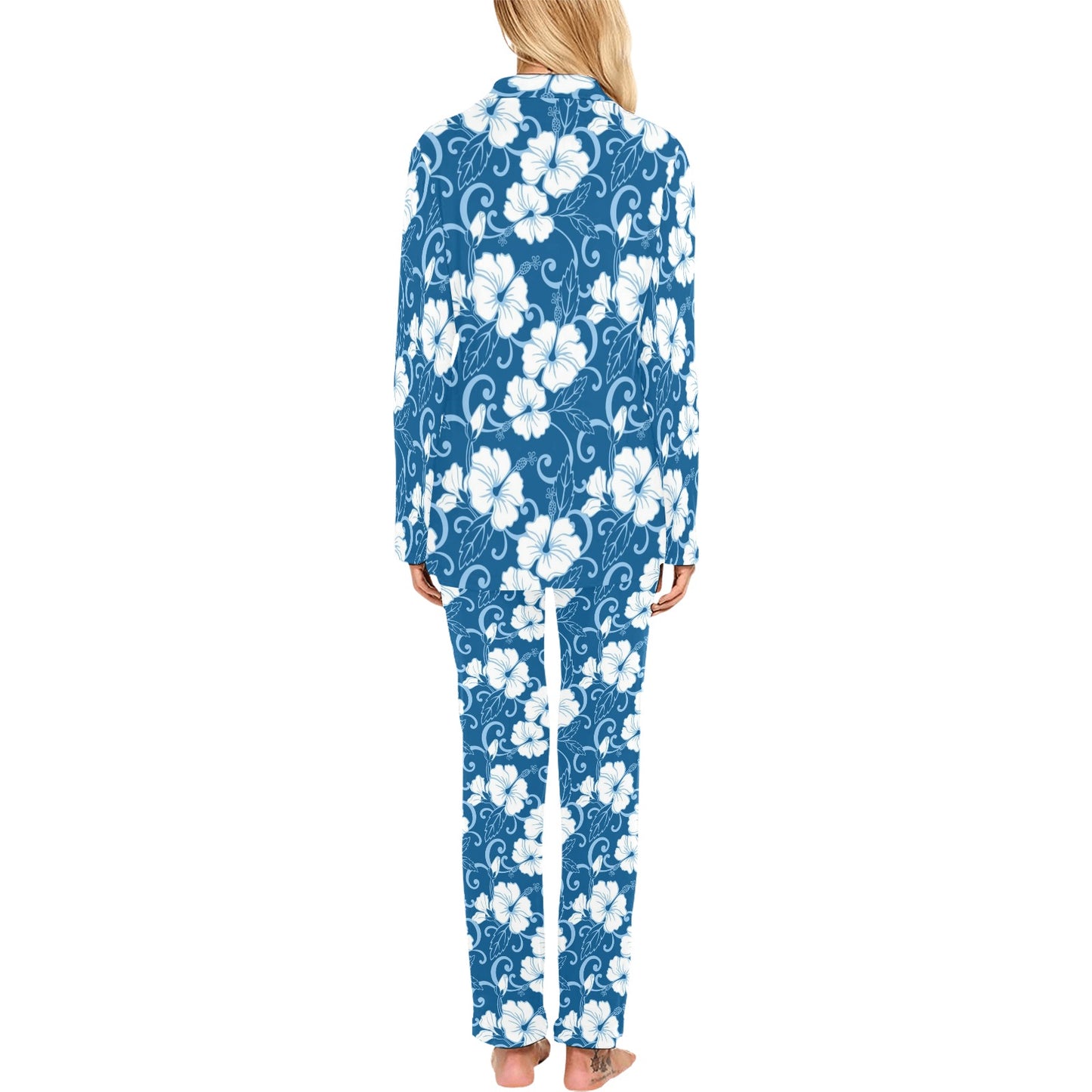 Hibiscus Pattern Print Design HB03 Women's Long Pajama Set