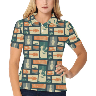 Acoustic Guitar Pattern Print Design 02 Women's Polo Shirt