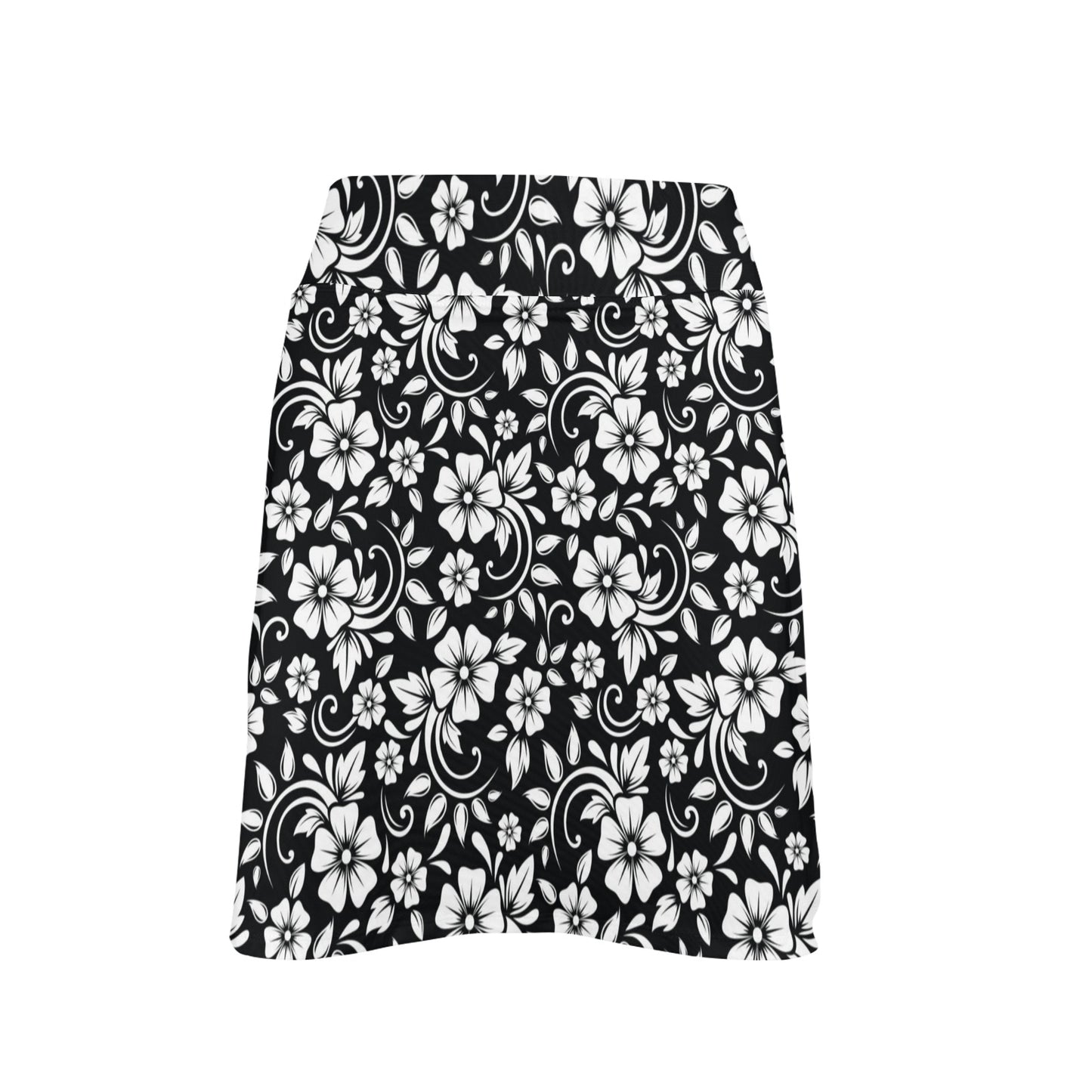 Floral Black White Themed Print 17" Golf & Pickleball Skort with Pockets