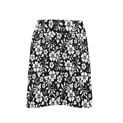 Floral Black White Themed Print 17" Golf & Pickleball Skort with Pockets