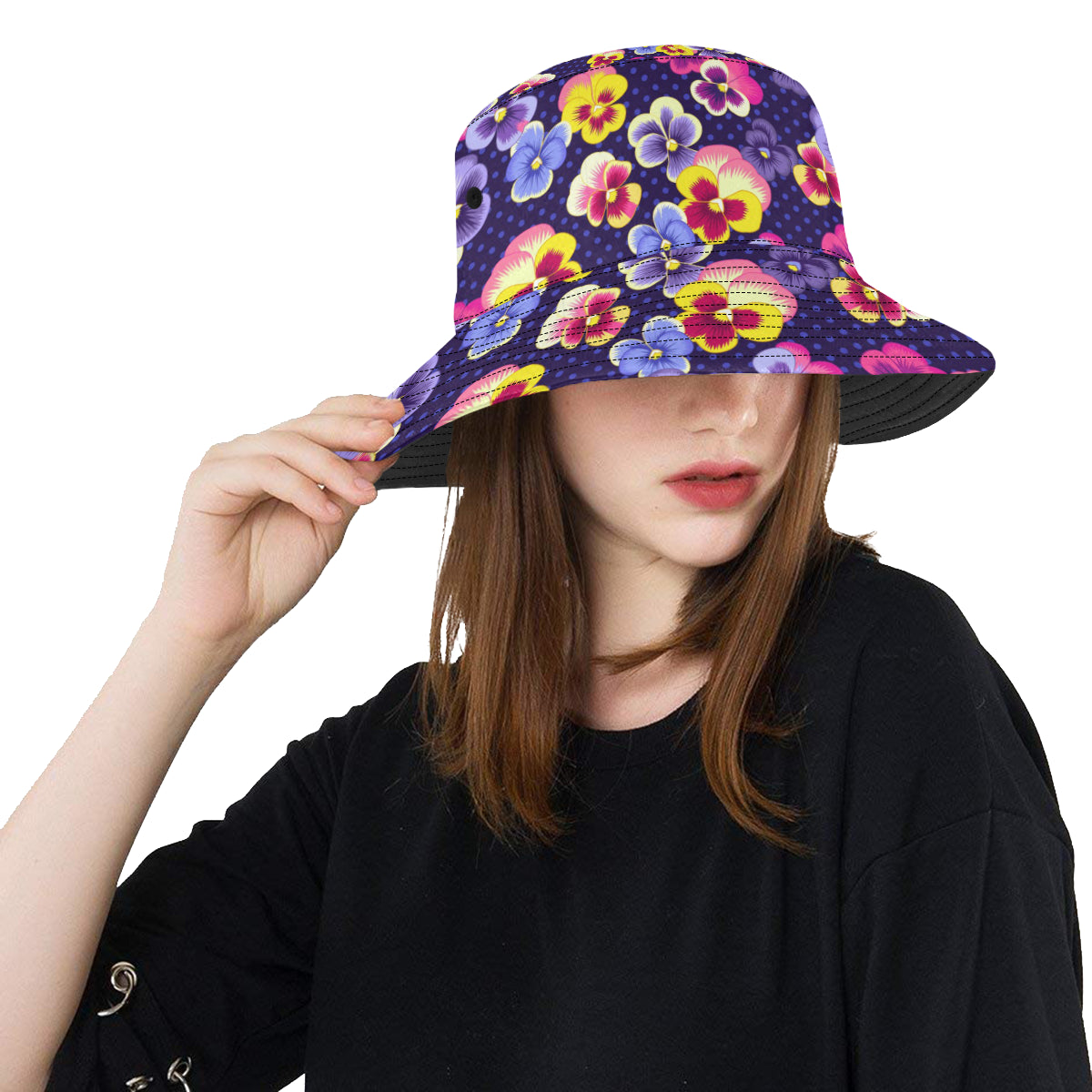 Pansy Pattern Print Design PS04 Unisex Bucket Hat