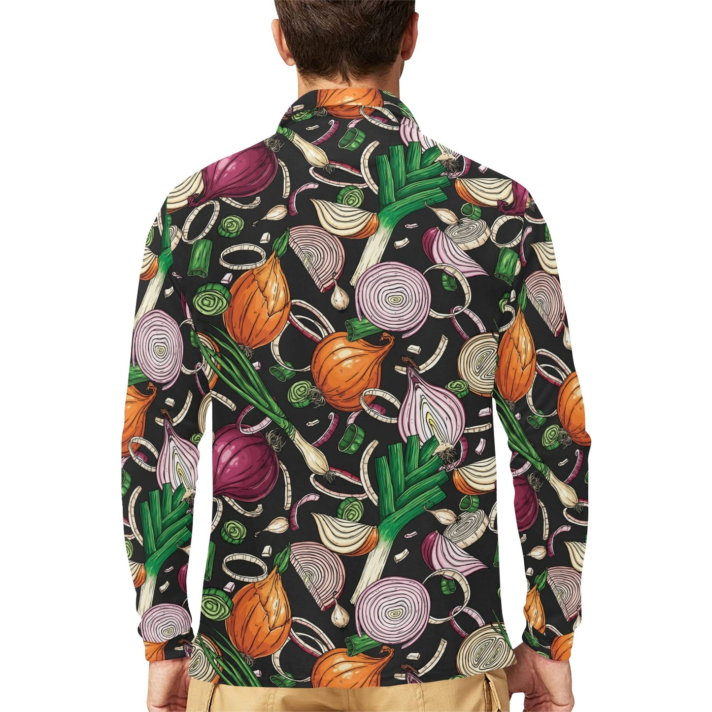 Onion Pattern Print Design A03 Long Sleeve Polo Shirt For Men's