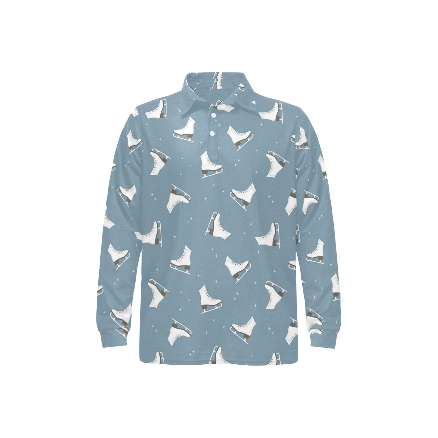 Ice Skate Pattern Print Design 02 Long Sleeve Polo Shirt For Men's