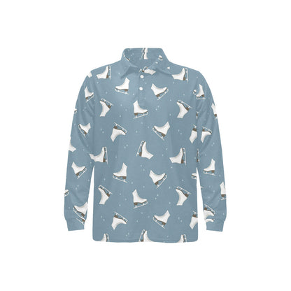 Ice Skate Pattern Print Design 02 Long Sleeve Polo Shirt For Men's