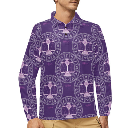 Libra Pattern Print Design 03 Long Sleeve Polo Shirt For Men's