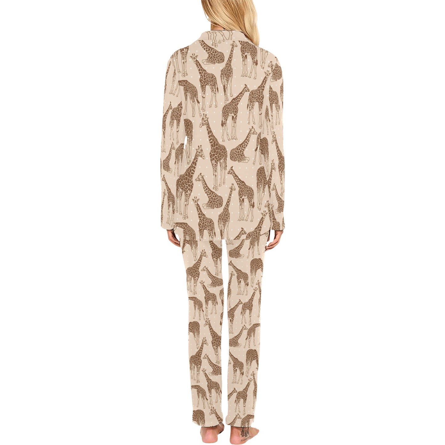 Giraffe Pattern Design Print Women's Long Pajama Set