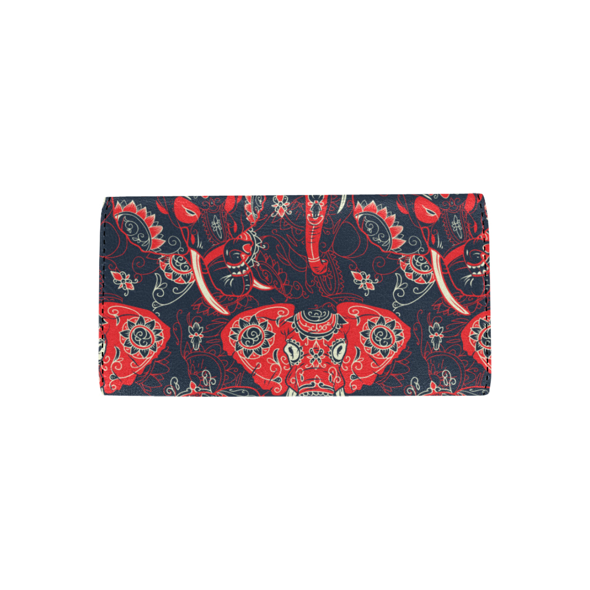 Red Indian Elephant Pattern Women's Trifold Wallet