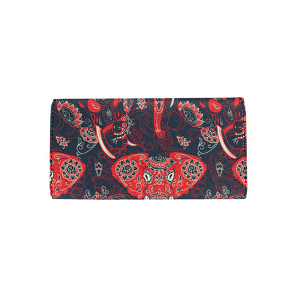 Red Indian Elephant Pattern Women's Trifold Wallet