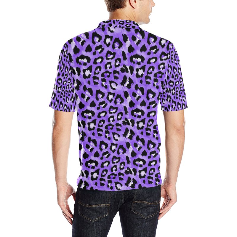 Leopard Purple Skin Print Men Polo Shirt