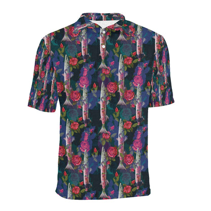 Barracuda with Folwer Pattern Print Design 01 Men Polo Shirt