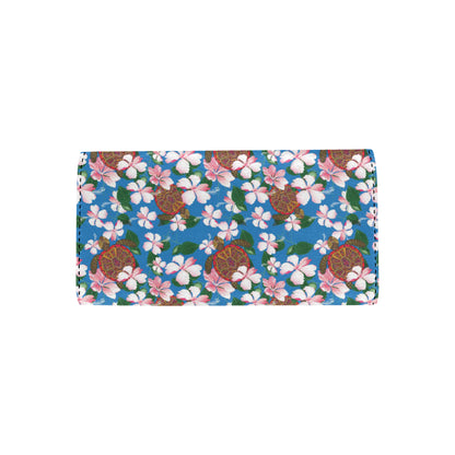 Sea Turtle Pink Hibiscus Hawaiian Print Women's Trifold Wallet