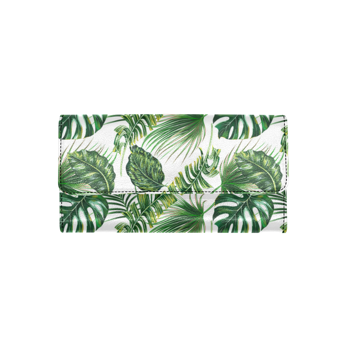 Green Pattern Tropical Palm Leaves Women's Trifold Wallet