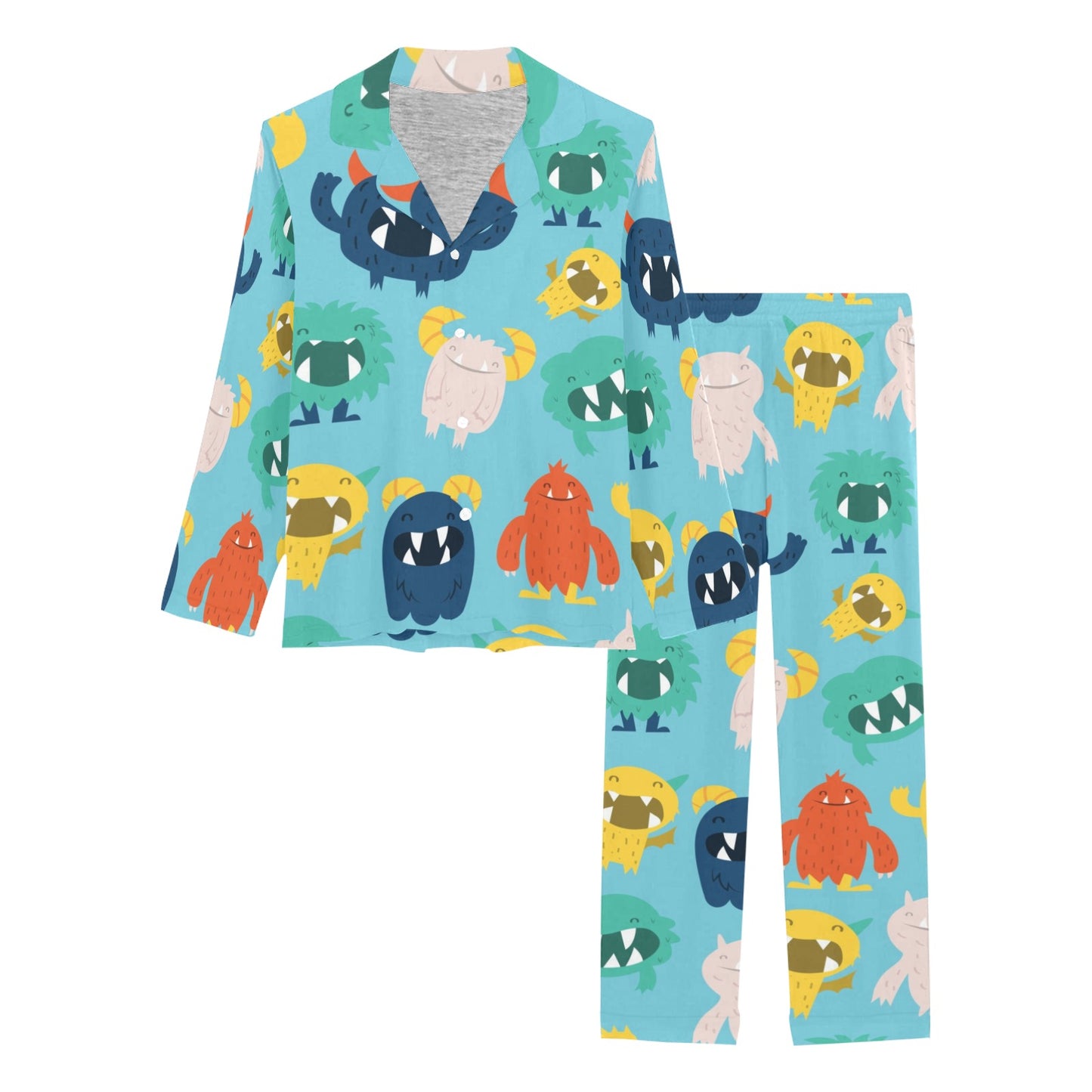 Monster Cartoon Pattern Print Design 03 Women's Long Pajama Set