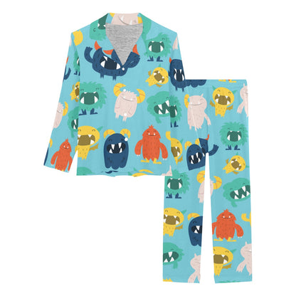 Monster Cartoon Pattern Print Design 03 Women's Long Pajama Set