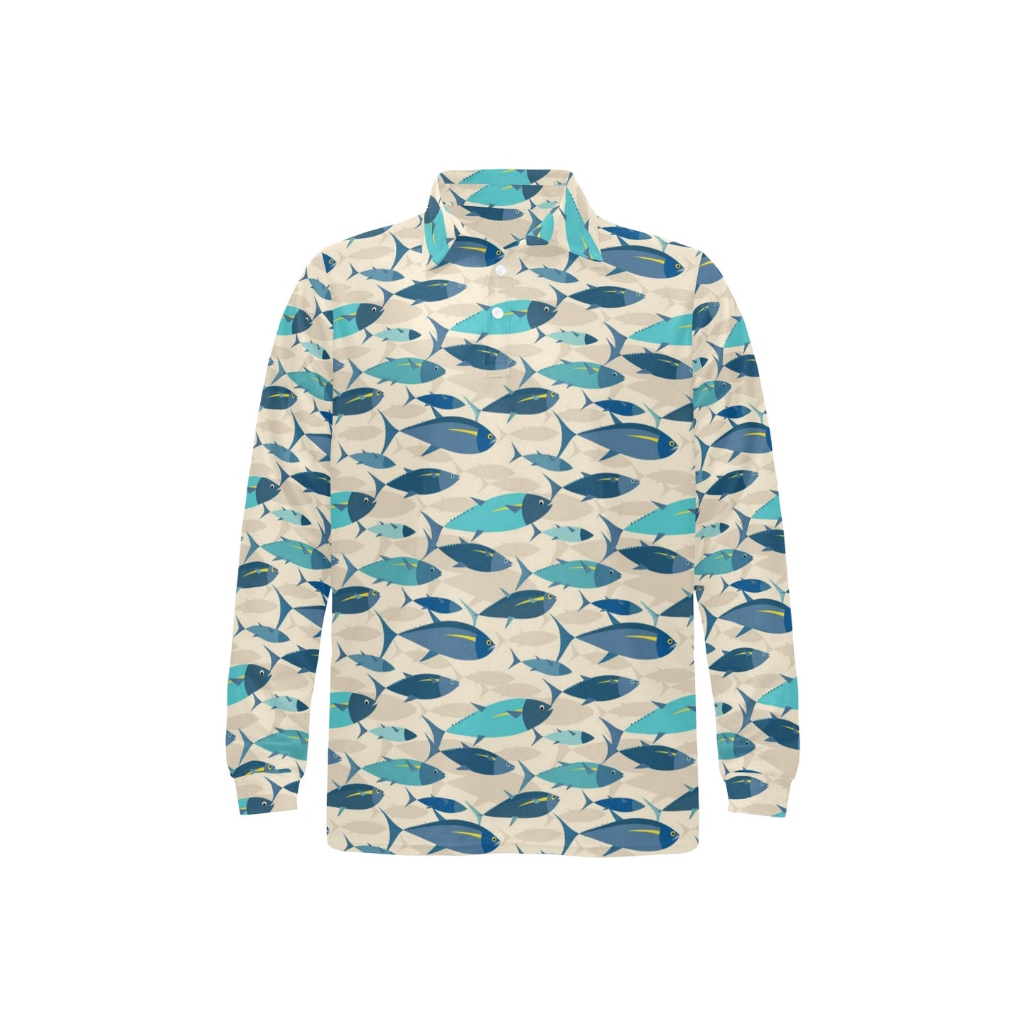Tuna Fish Print Design LKS302 Long Sleeve Polo Shirt For Men's