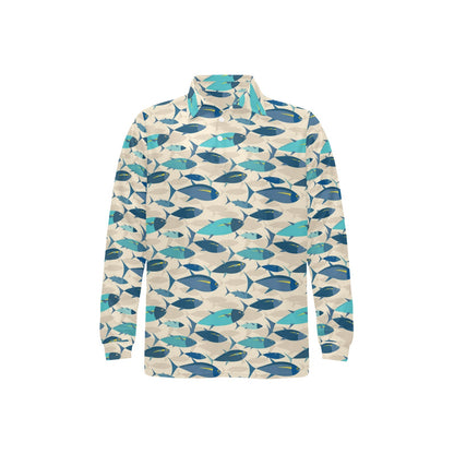 Tuna Fish Print Design LKS302 Long Sleeve Polo Shirt For Men's