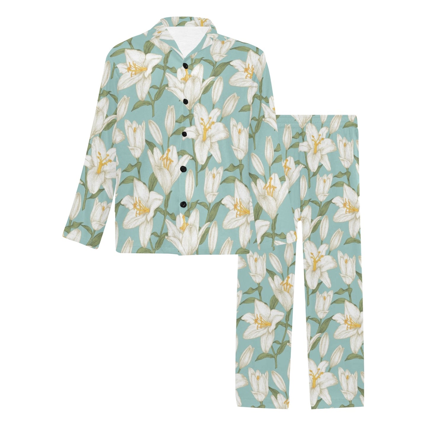 Lily Pattern Print Design LY09 Men's Long Pajama Set