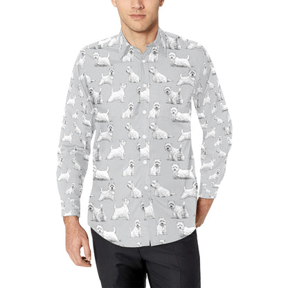 Scottish Terriers Print Design LKS3011 Men's Long Sleeve Dress Shirt