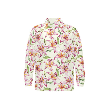 Lily Pattern Print Design LY011 Long Sleeve Polo Shirt For Men's