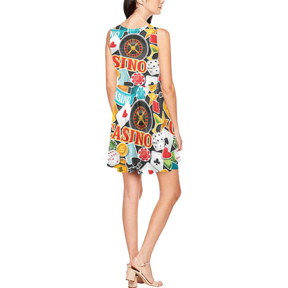 Casino Pattern Print Design 03 Sleeveless Dress