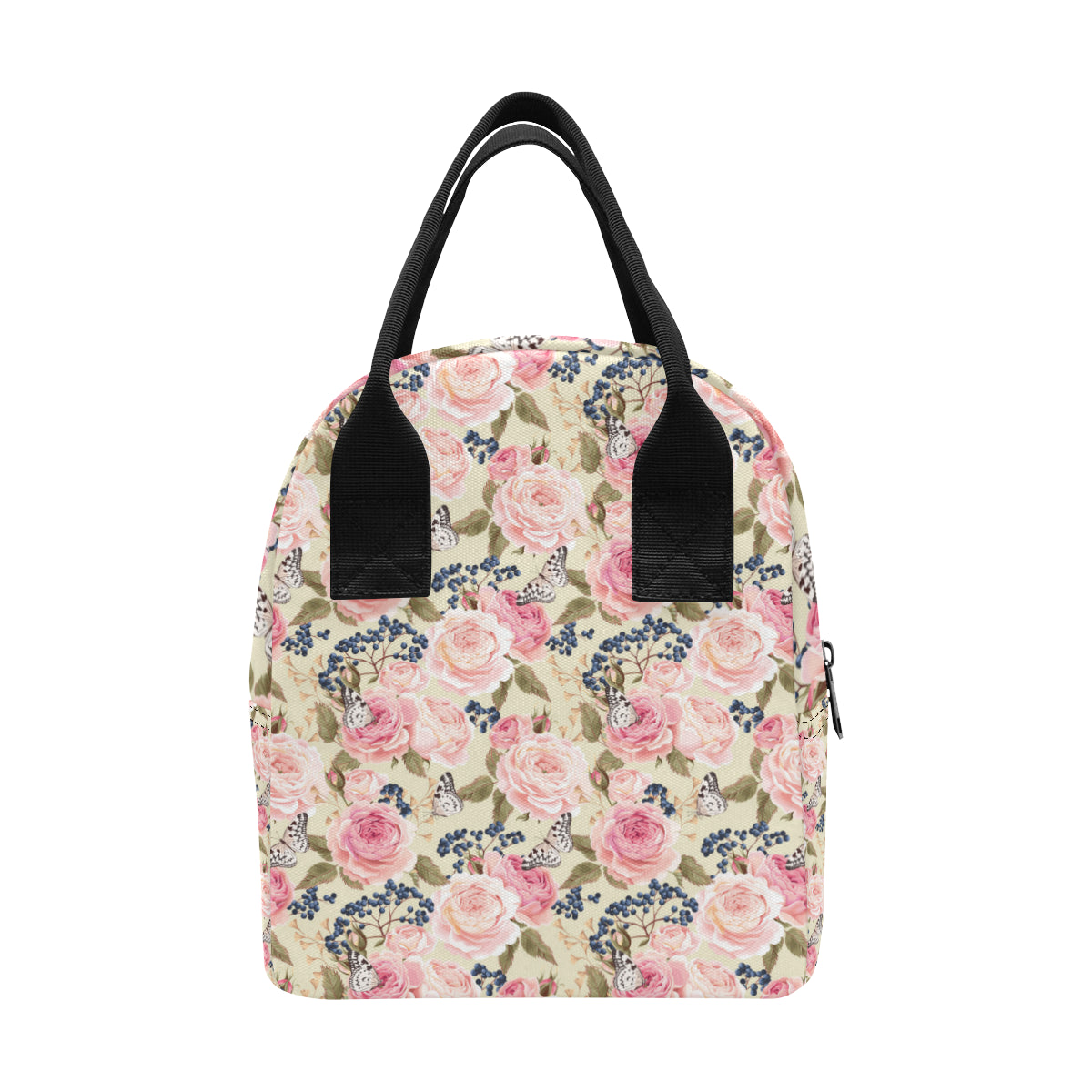 Floral Pink Butterfly Print Insulated Lunch Bag